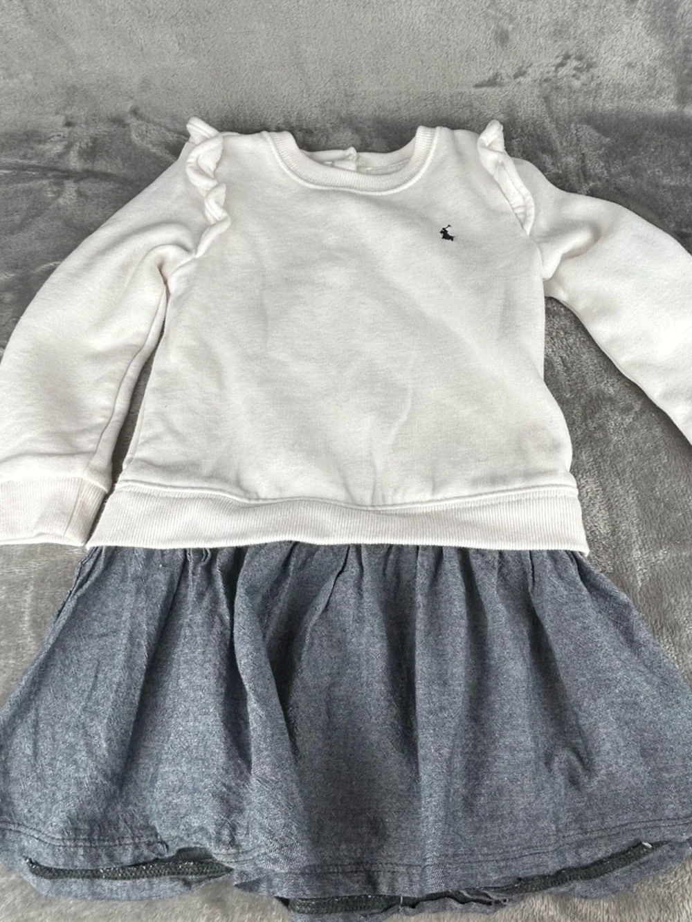 Ralph Lauren Dress Baby Girl 24 Months Pony Logo White Jersey Top Chambray Skirt